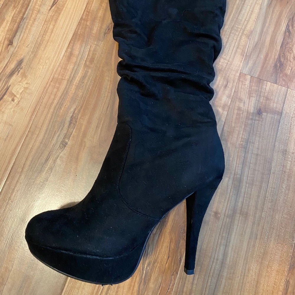 Wide Calf Faux Suede Knee High Platform Boot